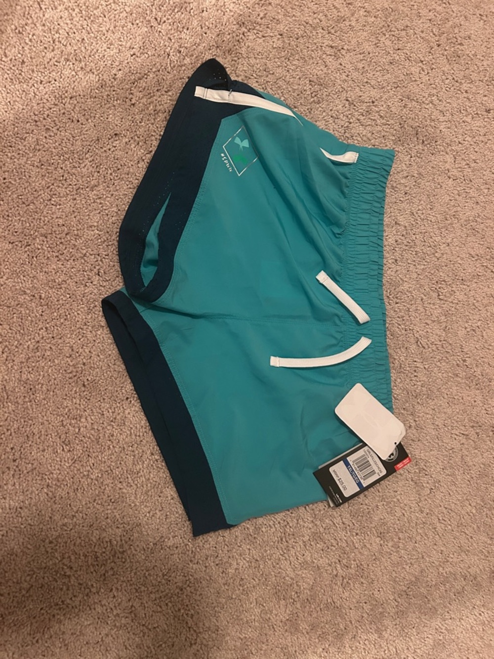 Under Armor Girls Teal Athletic Shorts with Navy Trim XL